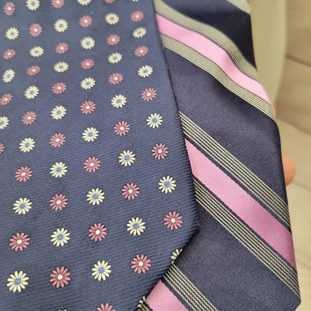 Grant Thomas Lot of 2 Neck Ties Navy, Gray, Purple Prints
